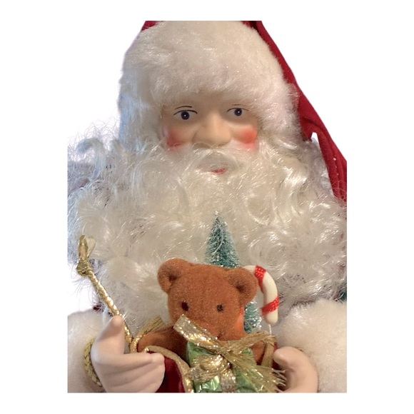 Santa Claus Tree Topper Vintage Figurine Porcelain Fluffy Beard Velvety Coat - Picture 5 of 13